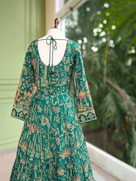 Aadhira Emerald Green Anarkali with Cut Dana and Sequin Zari Work