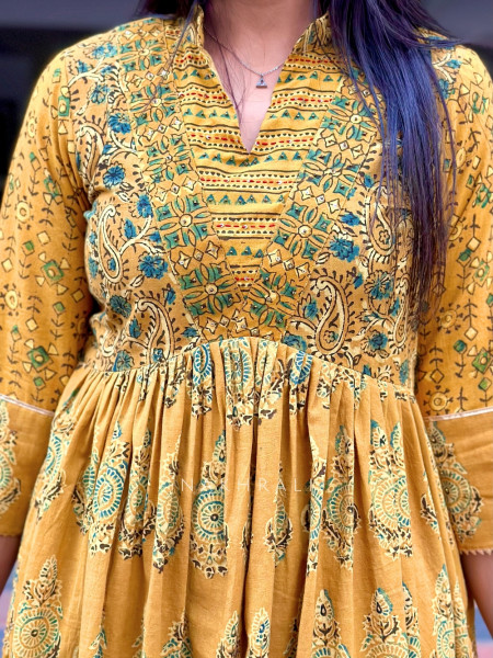 Noorjahan Mustard Yellow Cotton Kurta Set –Printed Work