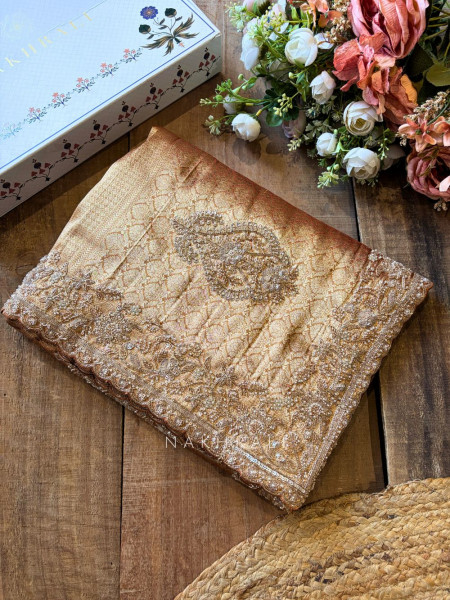 Trivana  Golden Brocade Saree with Cut Dana and Sequin Work