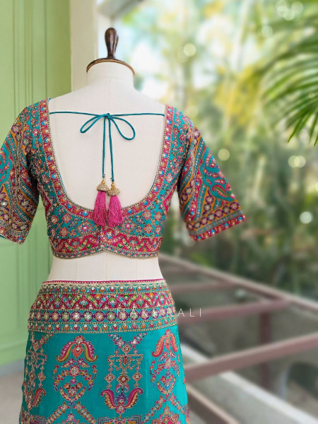 Rukmini Green Saree with Readymade Blouse