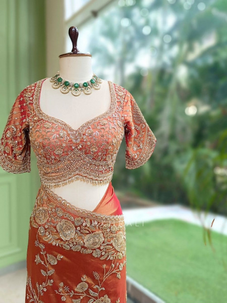 The Rust & Rose Tissue Organza Saree with Readymade Blouse
