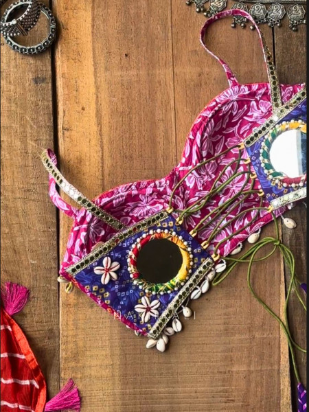 Chakori Multicolor Mirror Work Blouse with Back Strings