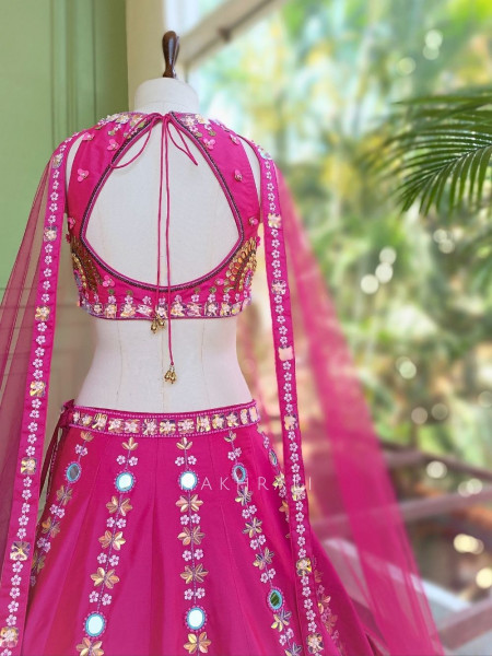 Mishka Magenta Lehenga with Thread, Mirror, Sequin and Bead Work