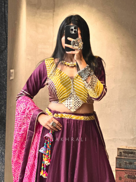 Garba Glam Wine Crop Top Lehenga- Dandiya Diva Collection