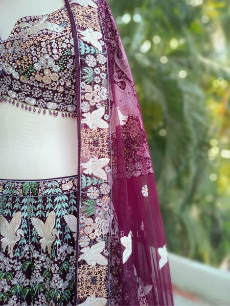 Aurelyn Taabeer Wine Lehenga with Thread and Beads Work