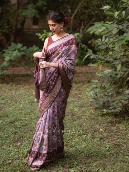 Mehek Purple Floral Saree with Subtle Zari Detailing