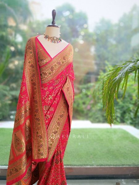 Rangroop Silk-Blend Saree With Bandhani Pattern & Zari Brocade Border