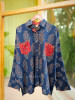 Banjara Navy Cotton Oversized Shirt with Delicate Leaf &amp; Floral Block Print