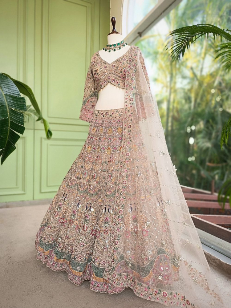 Image of Kashvika Brown Lehenga Set with Sequin Embroidery