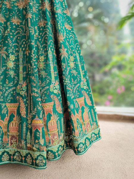 Aadhira Emerald Green Anarkali with Cut Dana and Sequin Zari Work