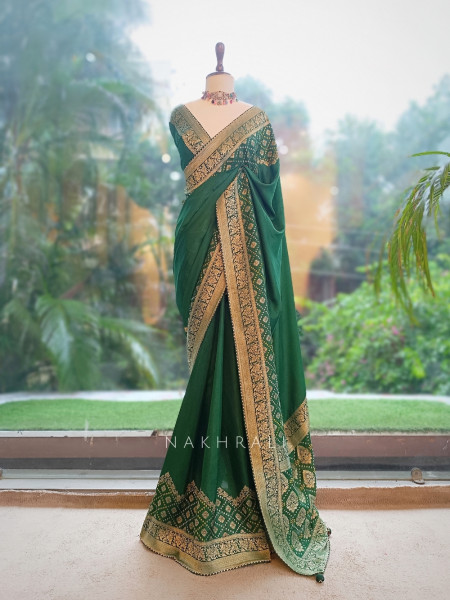 Marjaan-e-Zari Emerald Green Pure Georgette Saree