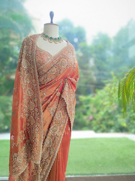 The Rust & Rose Tissue Organza Saree with Readymade Blouse