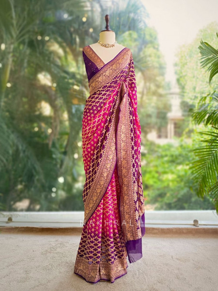 Amrita Magenta Purple Georgette Saree with Banarasi Weave