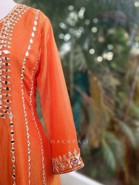 Aaranya Orange Mirror Embroidered Anarkali Set