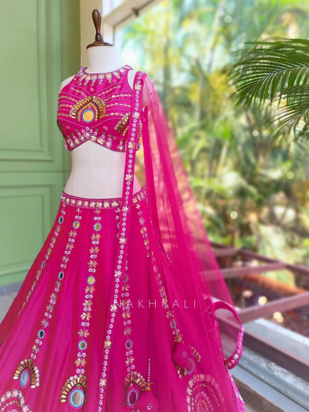 Mishka Magenta Lehenga with Thread, Mirror, Sequin and Bead Work