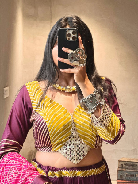 Garba Glam Wine Crop Top Lehenga- Dandiya Diva Collection