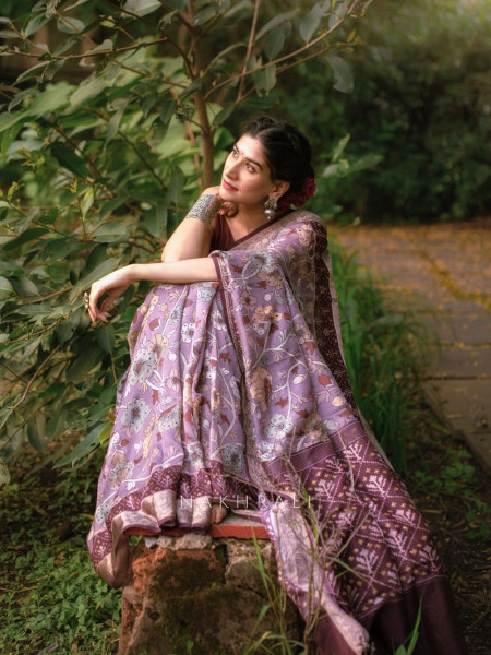 Mehek Purple Floral Saree with Subtle Zari Detailing