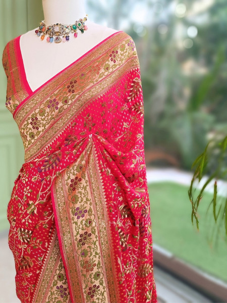 Rangroop Silk-Blend Saree With Bandhani Pattern & Zari Brocade Border