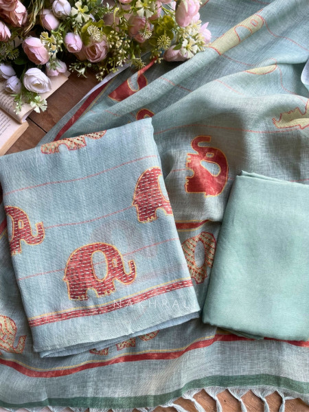 Gaj Green Weave Dress Material