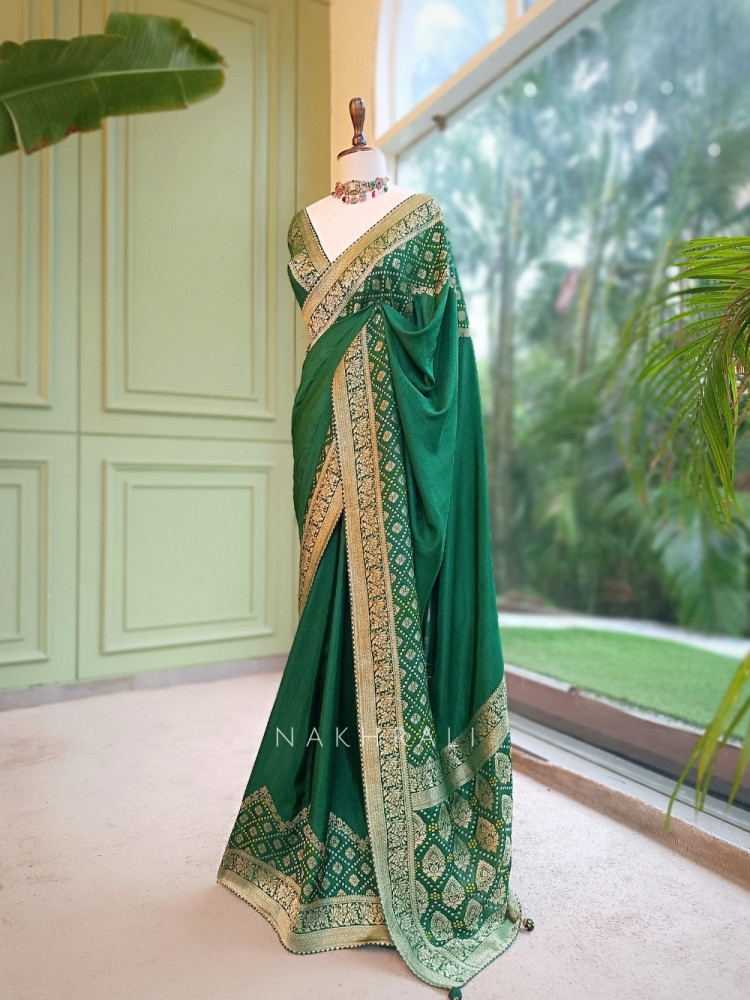 Image of Marjaan-e-Zari Emerald Green Pure Georgette Saree