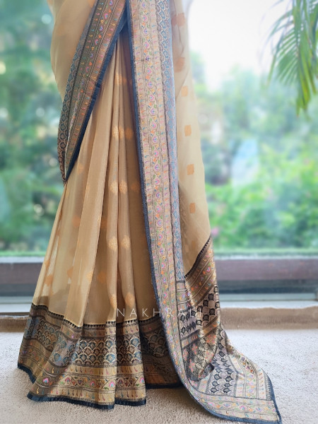 Asmi Pista Green Silk-Georgette & Banarasi Silk Saree