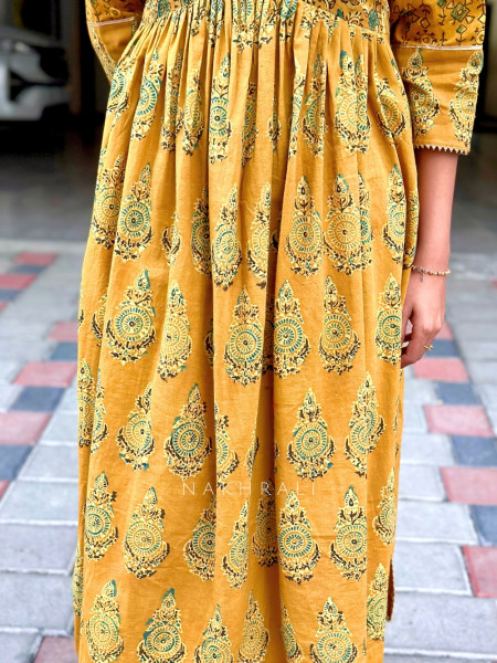 Noorjahan Mustard Yellow Cotton Kurta Set –Printed Work