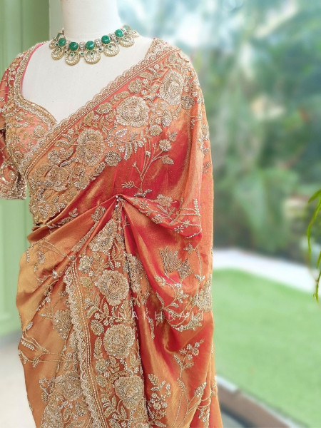 The Rust & Rose Tissue Organza Saree with Readymade Blouse