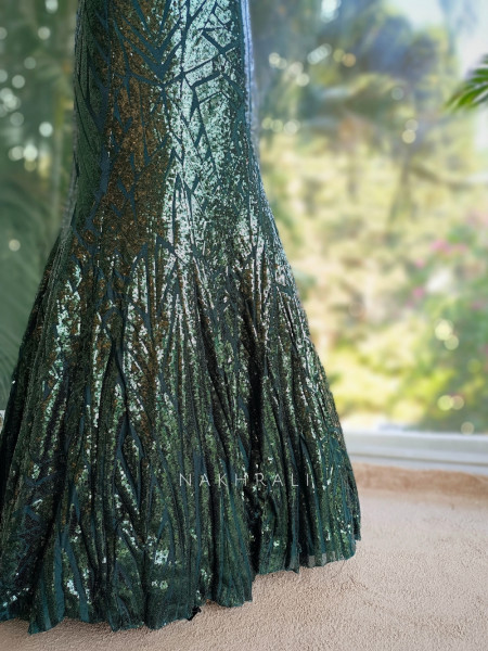 Emerald Gleam Green Sequin Indo Western Lehenga with Cape Blouse