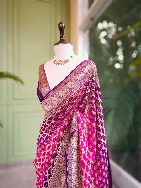 Amrita Magenta Purple Georgette Saree with Banarasi Weave
