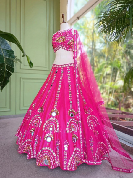Mishka Magenta Lehenga with Thread, Mirror, Sequin and Bead Work