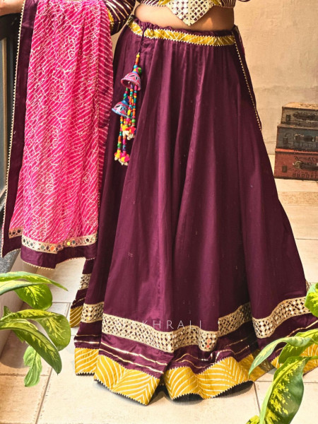 Garba Glam Wine Crop Top Lehenga- Dandiya Diva Collection