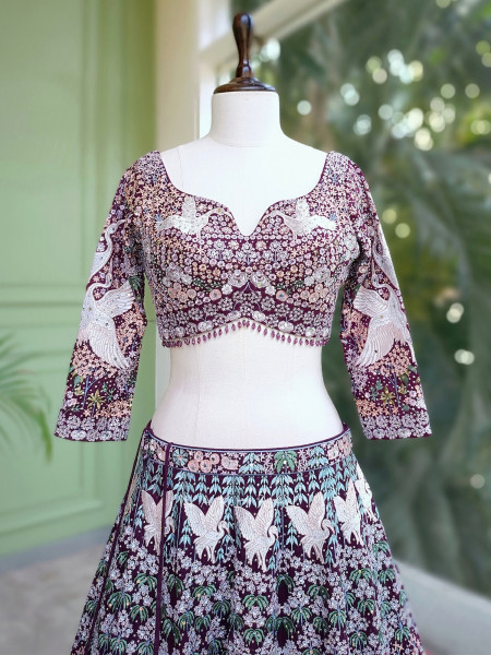 Aurelyn Taabeer Wine Lehenga with Thread and Beads Work