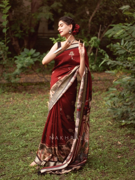 Aarshika Maroon Madhubani Saree