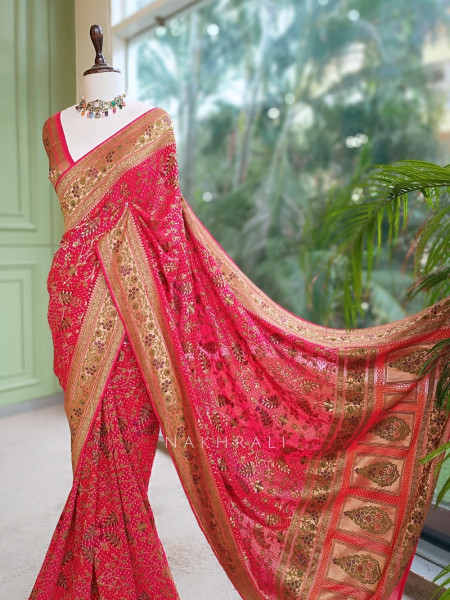 Rangroop Silk-Blend Saree With Bandhani Pattern & Zari Brocade Border