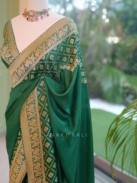 Marjaan-e-Zari Emerald Green Pure Georgette Saree