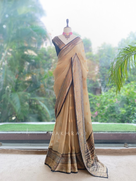 Asmi Pista Green Silk-Georgette & Banarasi Silk Saree