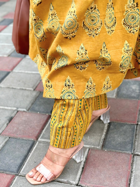 Noorjahan Mustard Yellow Cotton Kurta Set –Printed Work