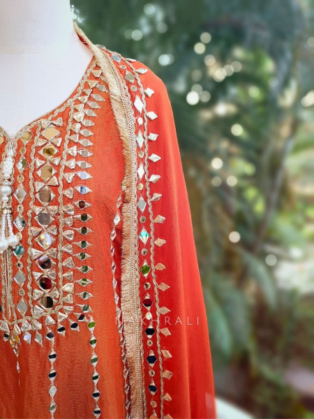 Aaranya Orange Mirror Embroidered Anarkali Set
