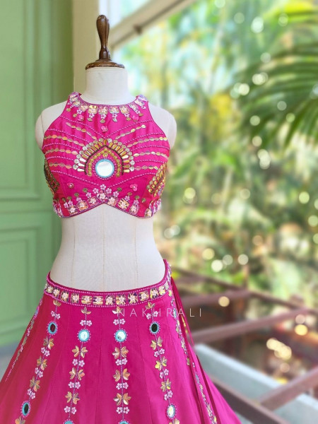 Mishka Magenta Lehenga with Thread, Mirror, Sequin and Bead Work
