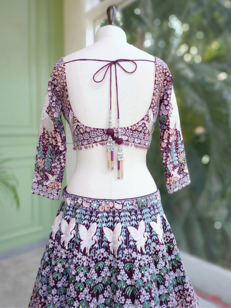 Aurelyn Taabeer Wine Lehenga with Thread and Beads Work