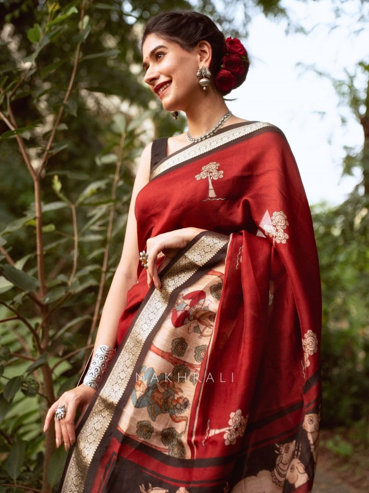 Image of Aarshika Maroon Madhubani Saree