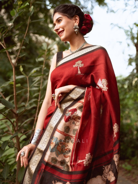 Aarshika Maroon Madhubani Saree