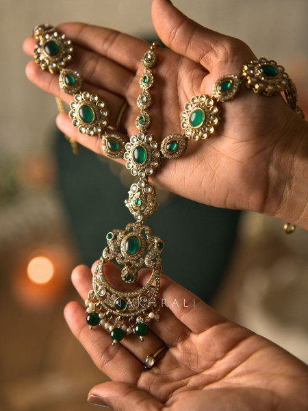 Aishwarya Bridal Polki Set with Nath and Matha Patti