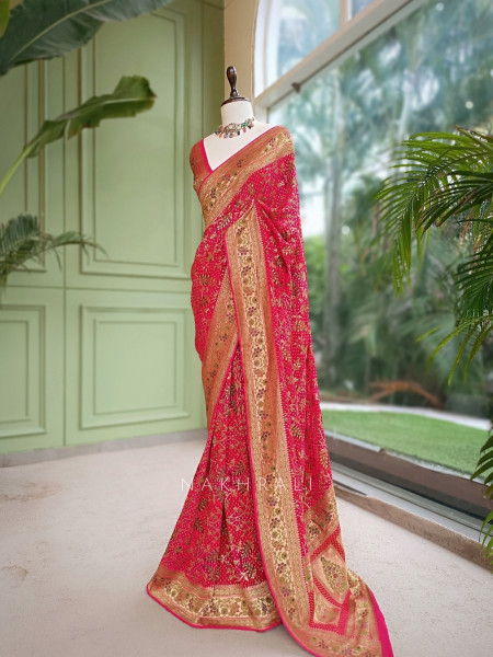 Rangroop Silk-Blend Saree With Bandhani Pattern & Zari Brocade Border