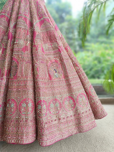 Rajgulab Pink Raw Silk Bridal Lehenga Set