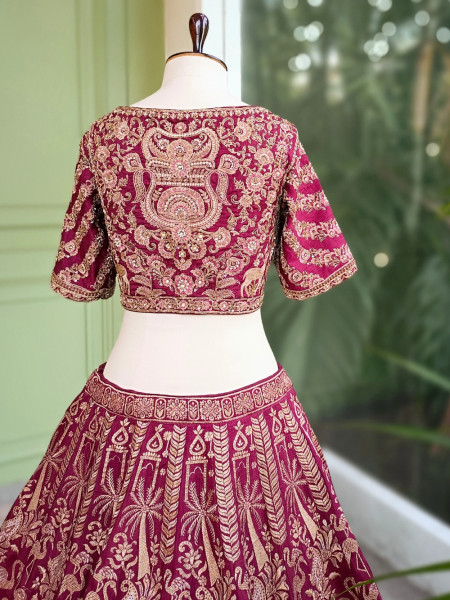 Myara Purple Brocade Lehenga with Zari, Sequin, and Cut Dana Work