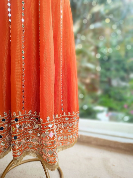 Aaranya Orange Mirror Embroidered Anarkali Set