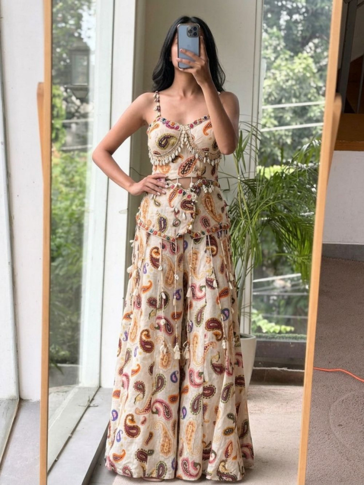 Image of Gypsy Shell-Trimmed Cream Cutout Jumpsuit