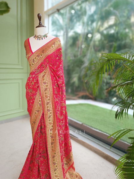 Rangroop Silk-Blend Saree With Bandhani Pattern & Zari Brocade Border