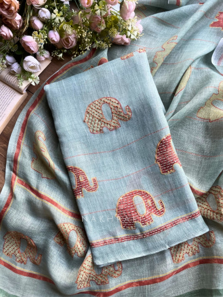 Gaj Green Weave Dress Material